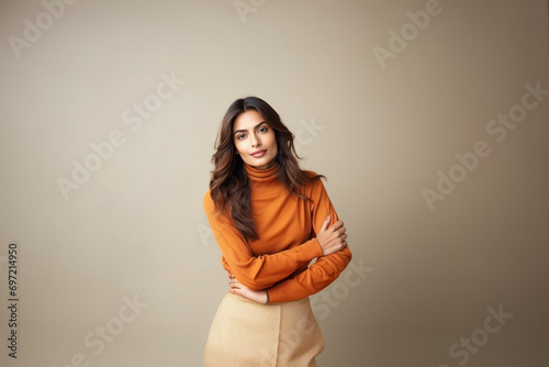 young indian stylish woman wearing turtleneck sweater