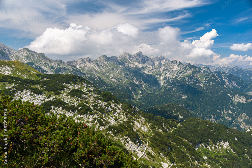 Panoramic view from mount Sija, in the Vogel ski center area, in Slovenia