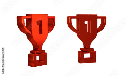 Red Award cup icon isolated on transparent background. Winner trophy symbol. Championship or competition trophy. Sports achievement sign.