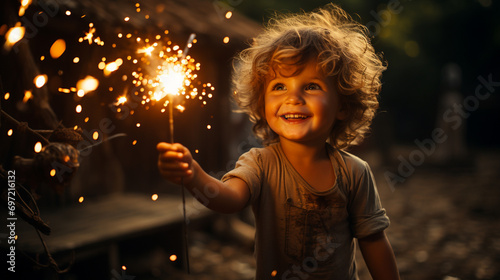 Child Holding Sparkler, Celebration, Gleeful, Happy © Daniel
