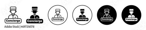 Concierge Icon. multilingual hotel staff member or caretaker of travel tourist visitor logo. hotel room booking concierge to help guest attend at reception counter symbol. bellboy or bellmen concierge
