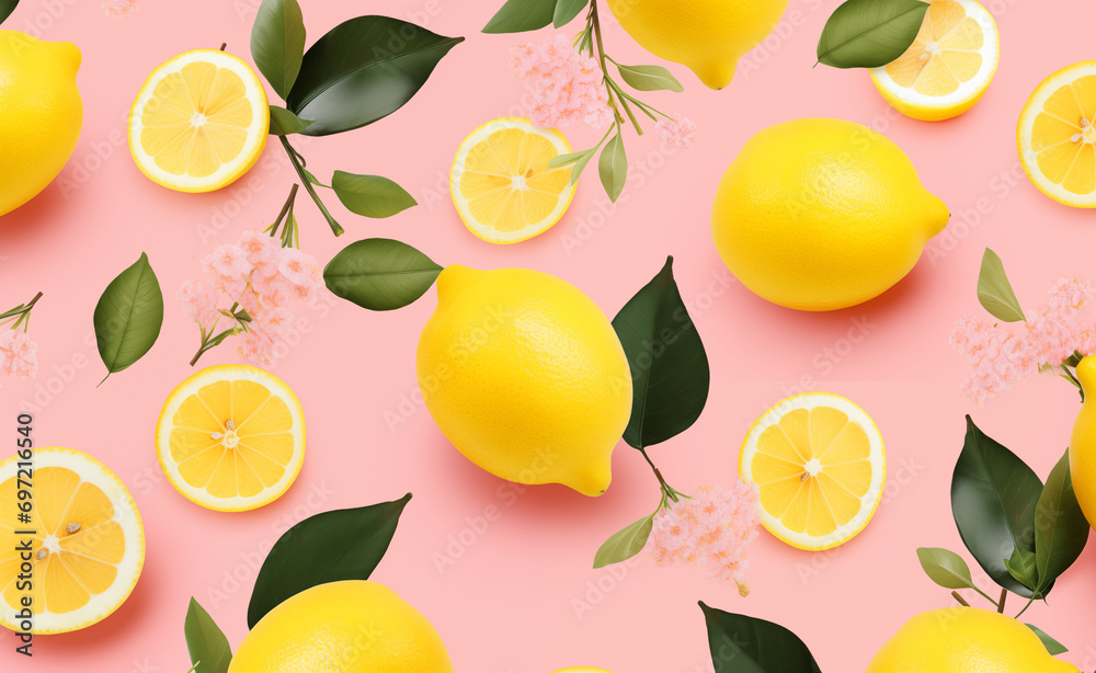 Obraz premium Yellow lemon pattern on pink background