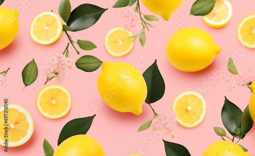 Yellow lemon pattern on pink background