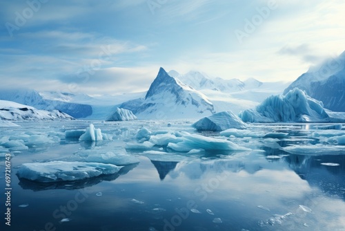 Icebergs Drifting on a Calm Body of Water