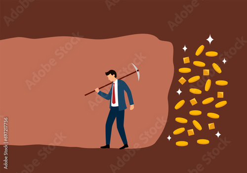 Businessman give up before reaching gold treasure in flat design. photo