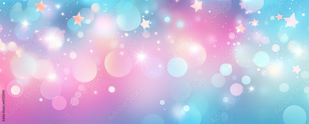 Realistic pink blue pattern bokeh background with stars