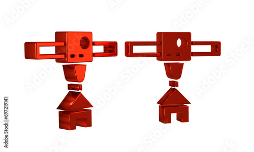 Red 3D printer house icon isolated on transparent background. 3d printing.