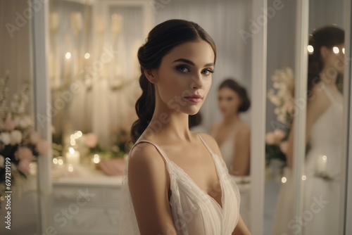 Bridal Beauty Mastery: A Professional and Skilled Makeup Artist Works Magic in a Softly Lit Bridal Suite, Enhancing the Bride's Beauty in a Glamorous Preparation for the Wedding Day