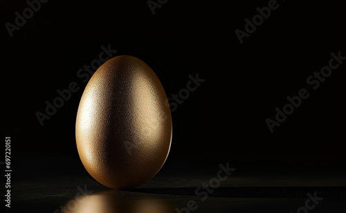 Golden egg on black background. Easter concept.	

