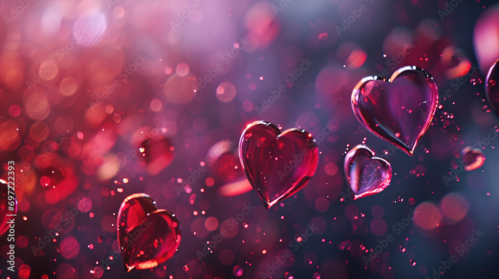 Valentines day background with transparent hearts. - obrazy, fototapety, plakaty 