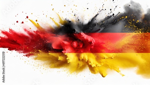 colorful german flag black red gold yellow color holi paint powder explosion isolated white background germany europe celebration soccer travel tourism concept