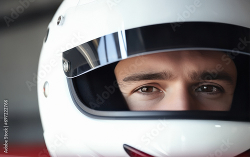 car racer wearing white safety helmet © Niks Ads