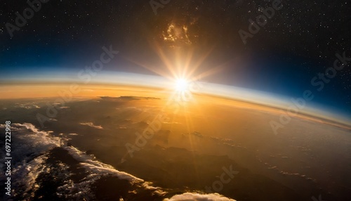 sunrise behind the planet earth view from space space sun and planet earth western hemisphere spectacular sunset this image elements furnished by nasa