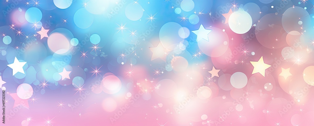 Realistic pink blue pattern bokeh background with stars