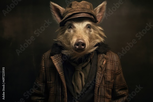 Boar in clothes. photo