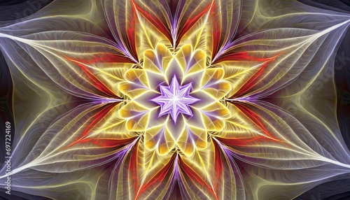 star in yellow red white and violet an abstract fractal image with an optically challenging star design in yellow red white and violet photo