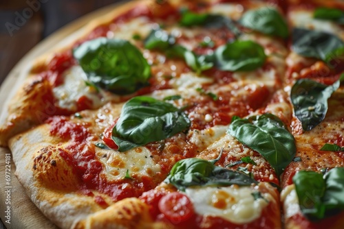 A Slice of Italy: Margherita Pizza, a Classic Culinary Triumph with Fresh Tomato Sauce, Creamy Mozzarella, and Fragrant Basil, Baked to Perfection in the Authentic Neapolitan Tradition.
