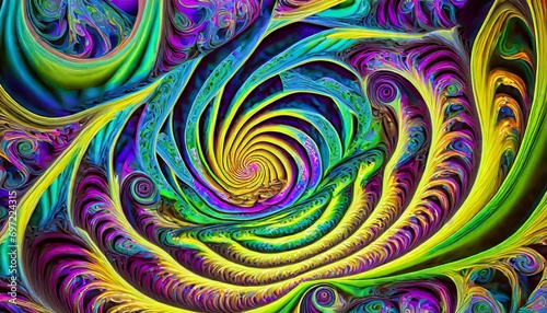 psychedelic swirl an abstract fractal image with a psychedelic spiral design in blue yellow violet and green