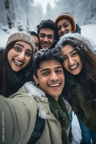 young friends group enjoying in winter
