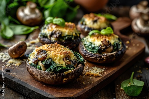 Elevate Your Palate: Discover the Divine Fusion of Flavors in Mushroom and Spinach Stuffed Portobello Mushrooms – A Healthy, Baked Appetizer Bursting with Gourmet Goodness