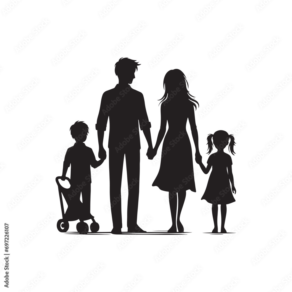 Family Silhouette: Sunset Serenade, Illustrating the Musical and Melodic Silhouettes of a Family Enjoying the Tranquil Sounds of Sunset

