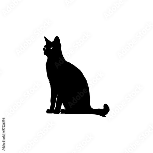 Flat Halloween illustration of cat in black color on white background vector