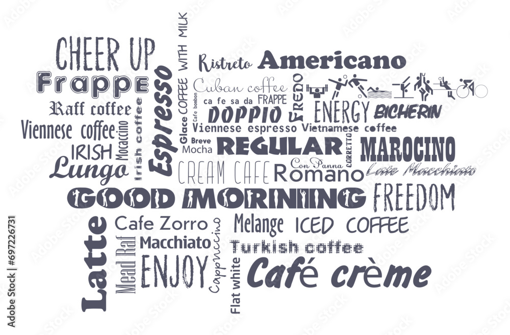 PrintCafe menu. Text decoration for cafes and restaurants. Flat style.