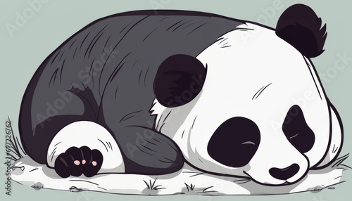 A cartoon panda bear sleeping on the grass photo