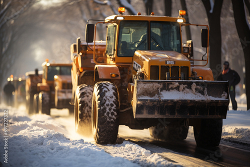 precision of a snowplow in removing snow from urban streets, highlighting its efficiency.