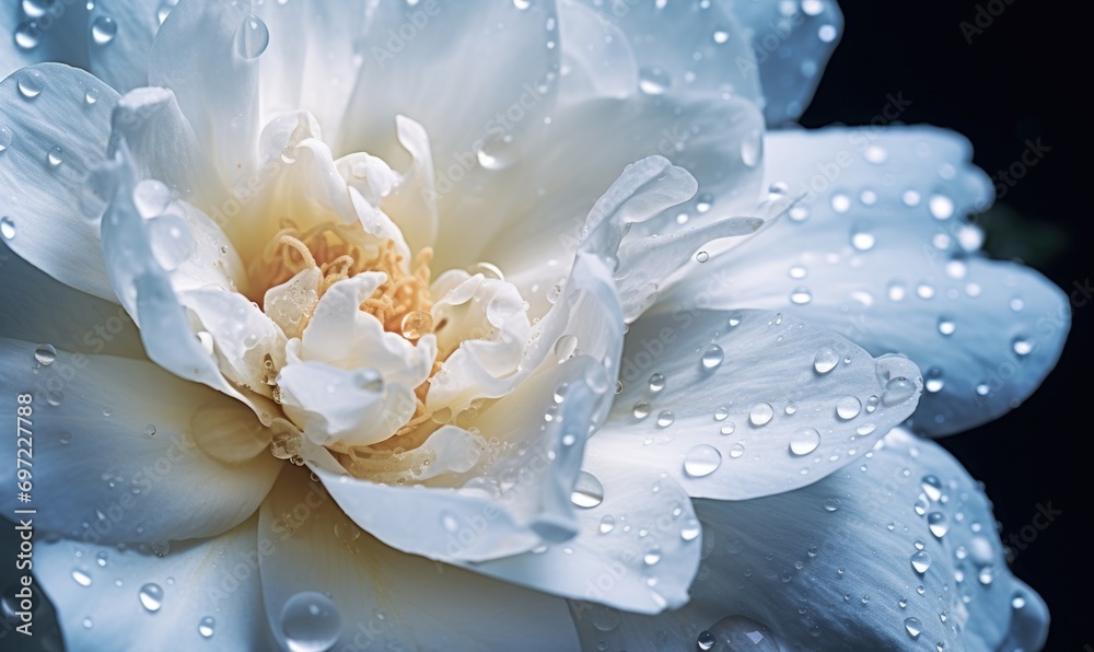 Beautiful white peony flower with water drops on petals.