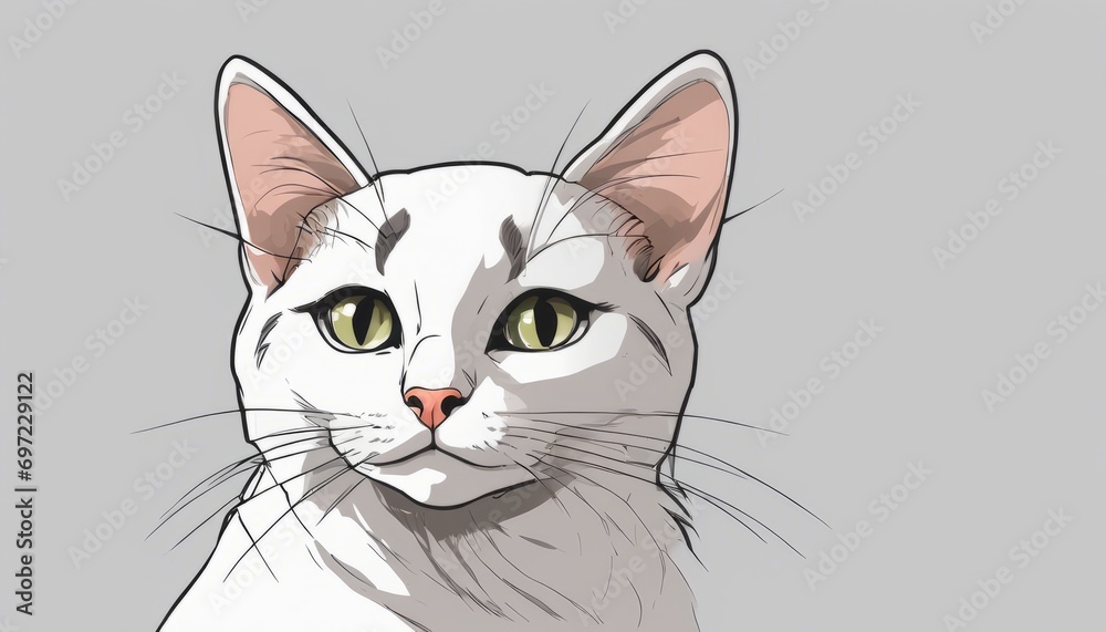 A white cat with green eyes and whiskers A white cat with green eyes and whiskers