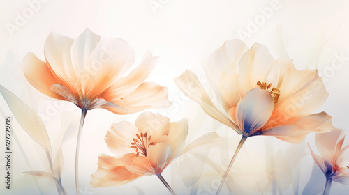 Elegant tender flowers transparent watercolour background. Pastel colour palette. Generative AI