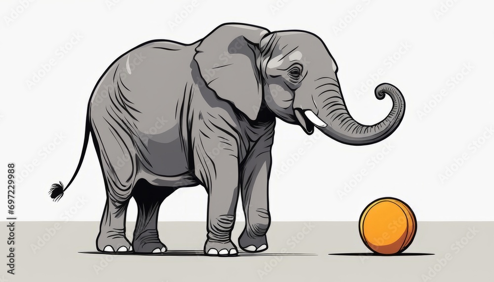 Fototapeta premium A cartoon elephant playing with a ball
