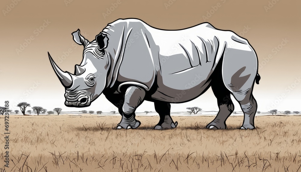 Fototapeta premium A rhinoceros in a field