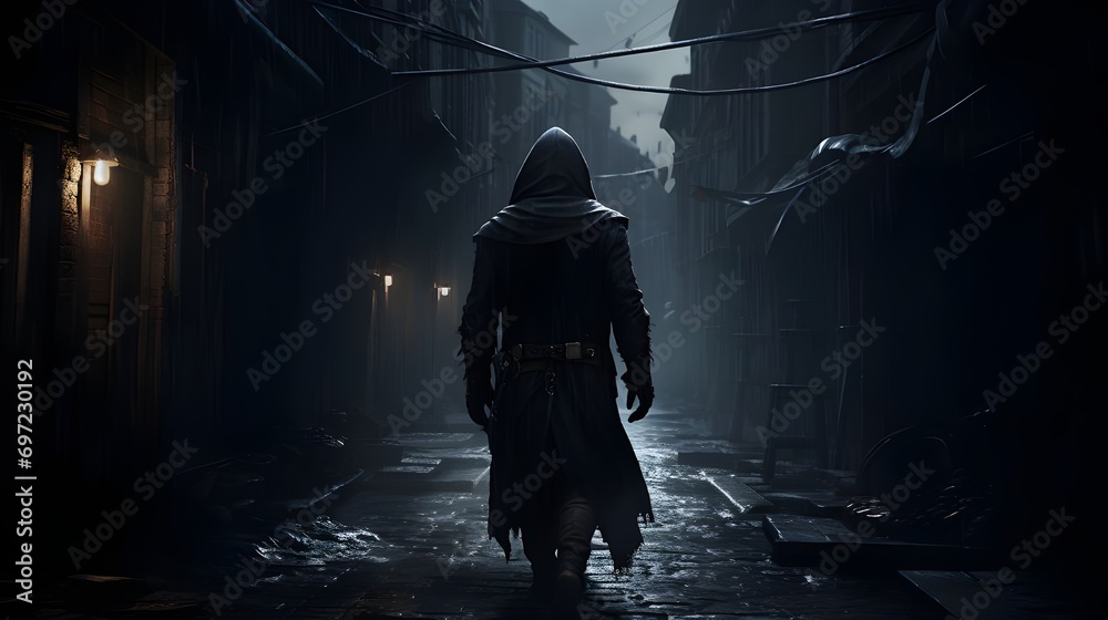 Person walking through town at night Person walking through town at night