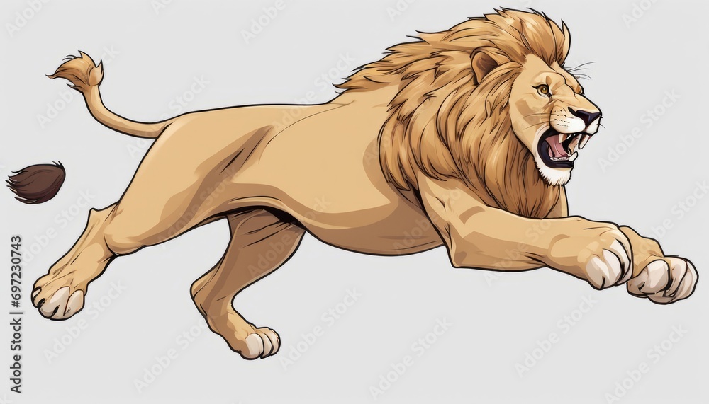 Obraz premium A lion with its mouth open and claws out