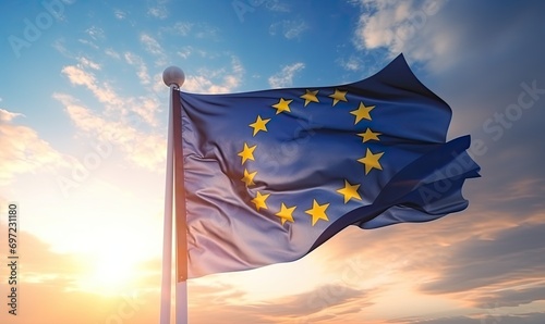 A Majestic European Flag Soaring Above the Horizon