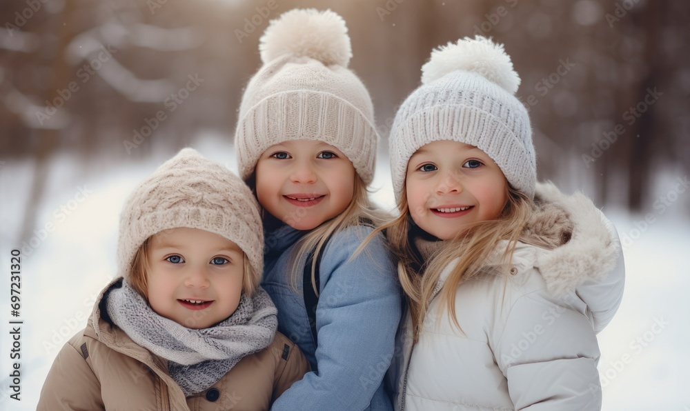 Three Joyful Girls Embracing Winter Wonderland Three Joyful Girls Embracing Winter Wonderland