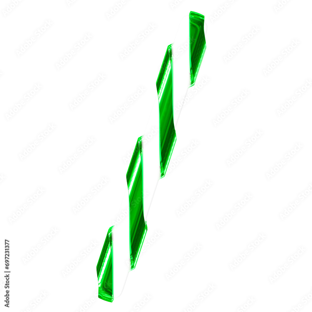 White symbol with thin green vertical straps