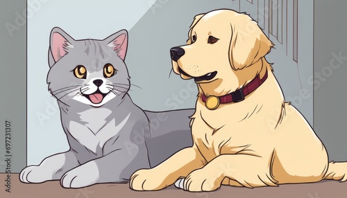 A cat and a dog sitting together