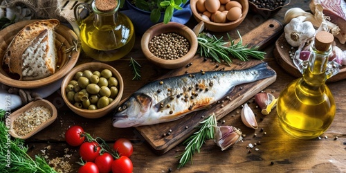 Visual Feast: A Captivating Photograph Celebrating the Mediterranean Diet, Showcasing Fresh Ingredients, Olive Oil Elegance, and the Culinary Artistry That Elevates Wellness to a Flavorful Symphony.