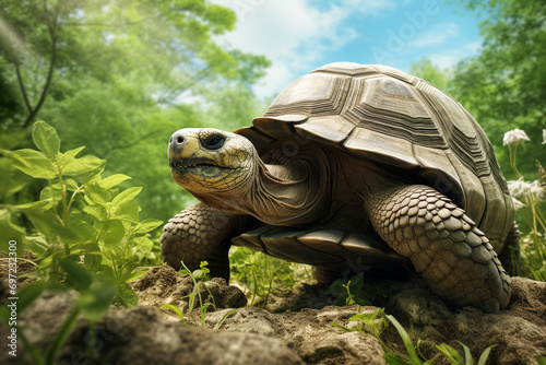 The Aldabra giant tortoise (Aldabrachelys gigantea)