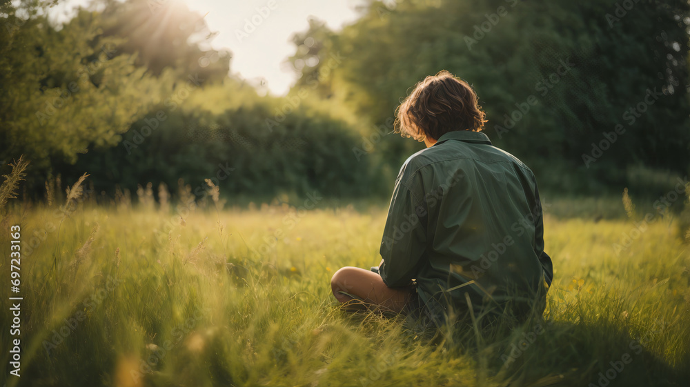 Sad person sitted in the street and in the grass. Overcoming obstacles, reacting to defeats. Never give up. Get out of the mud.