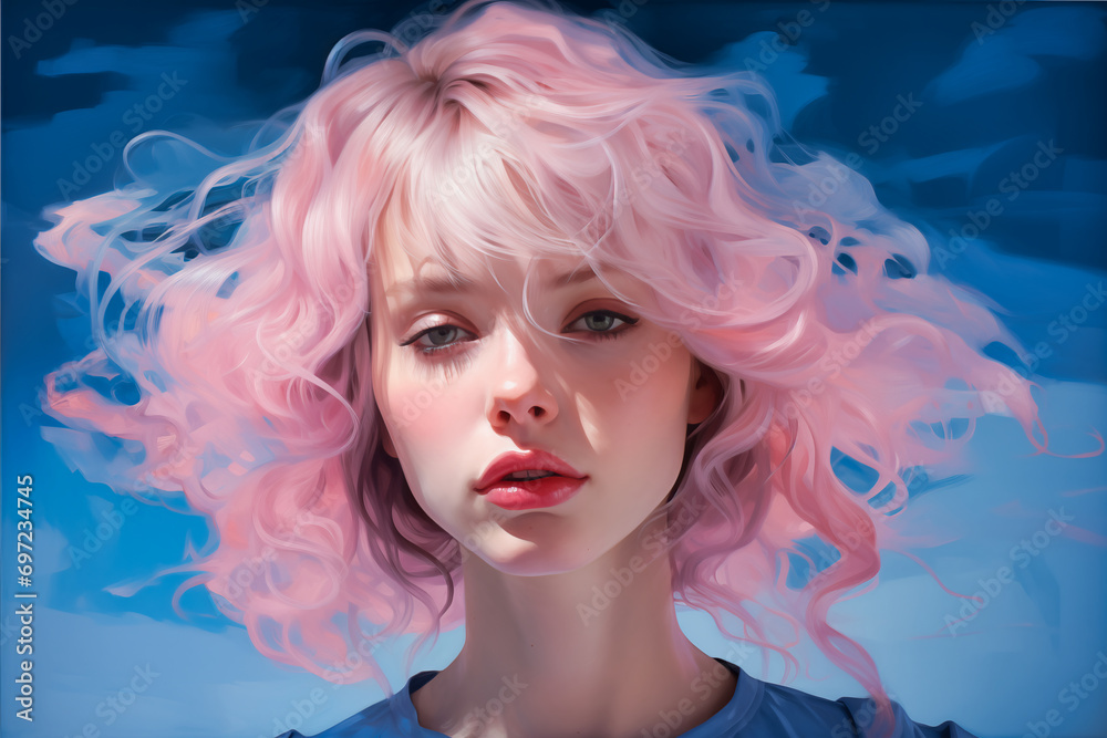A illustration of woman with pink hair