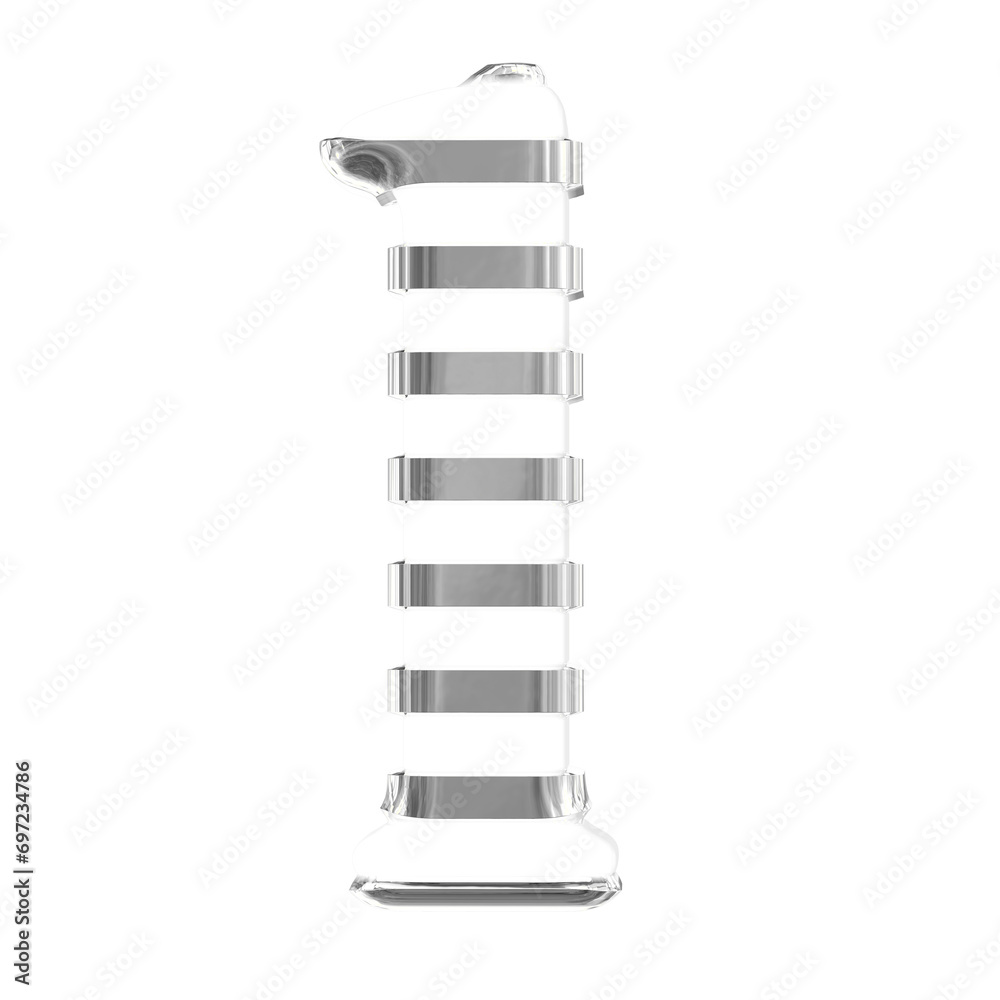 White symbol with thin silver horizontal straps. letter l White symbol with thin silver horizontal straps. letter l