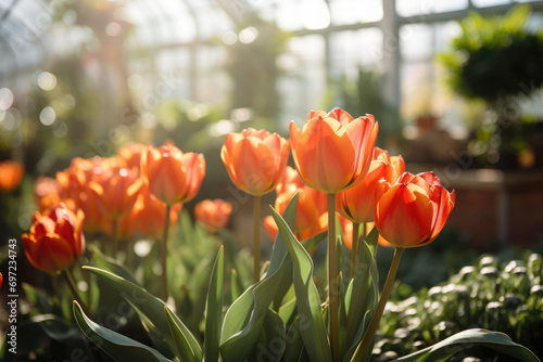 Tulips in a greenhouse, flower business