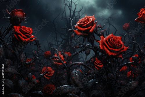 Dark gothic roses, symbol of sorrow and death photo