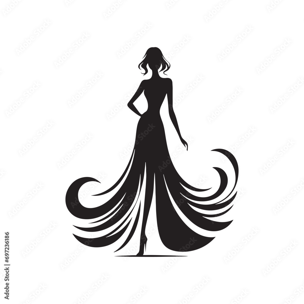 Well-Dressed Woman Silhouette: Stylish Soiree - A Lady in Elegant Evening Attire, Creating a Bold Silhouette Against the Twilight Sky, Radiating Evening Glamour and Modern Elegance.

