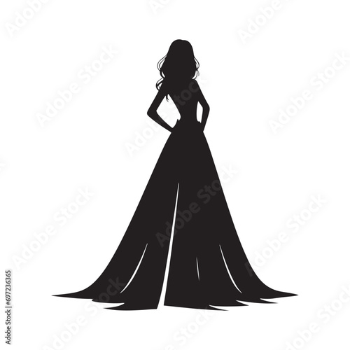 Evening Elegance  Silhouette of a Well-Dressed Lady - A Lady in Glamorous Attire  Creating a Striking Silhouette against the Evening Sky  Emanating High-Fashion Sophistication. 