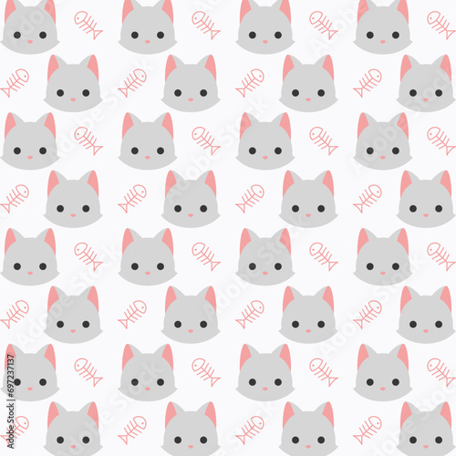 Fototapeta Naklejka Na Ścianę i Meble -  Cute kitten vector design repeating pattern vector illustration background